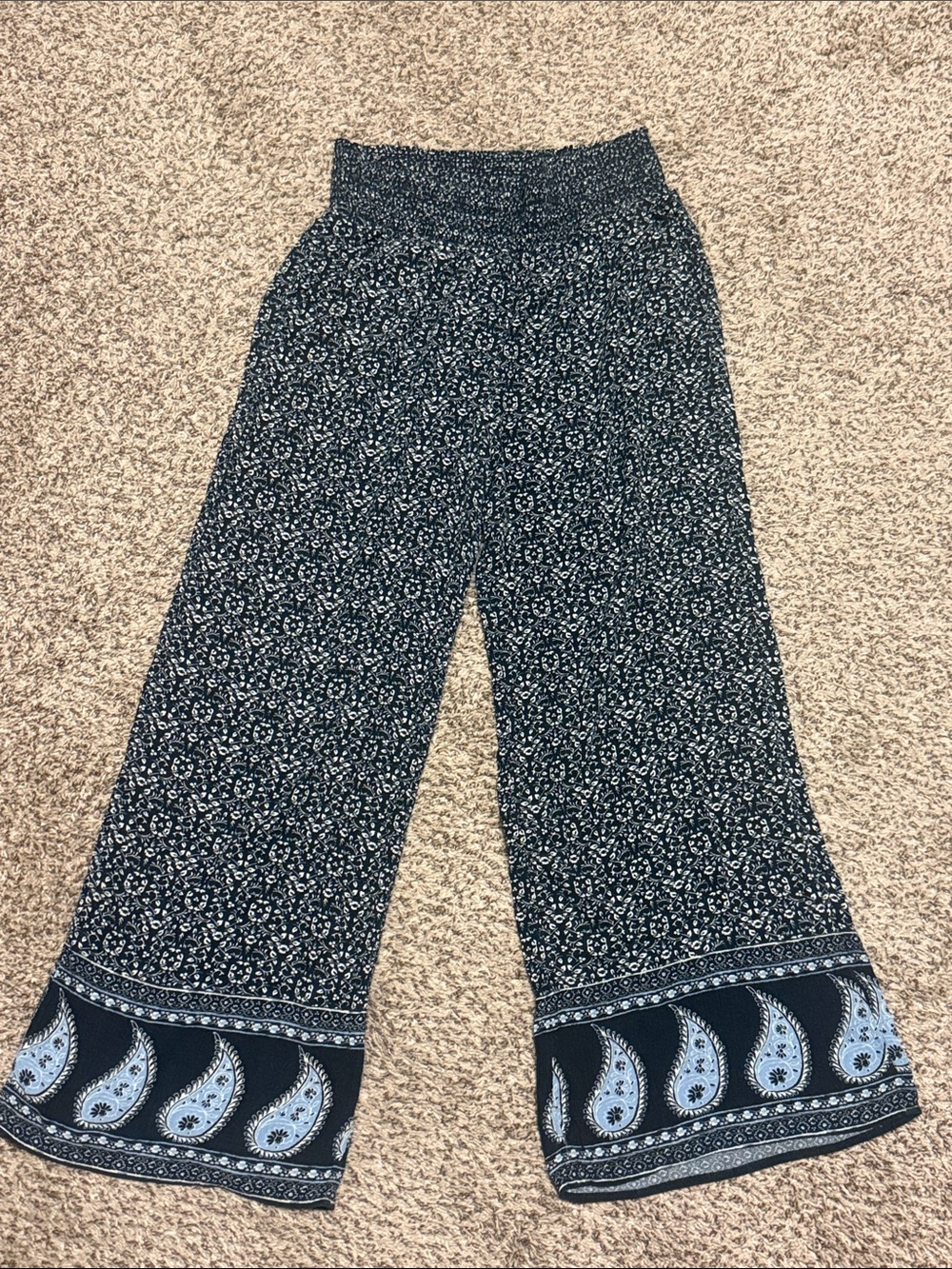 American Eagle Navy Paisley Border Print Palazzo Pants XL Flawless